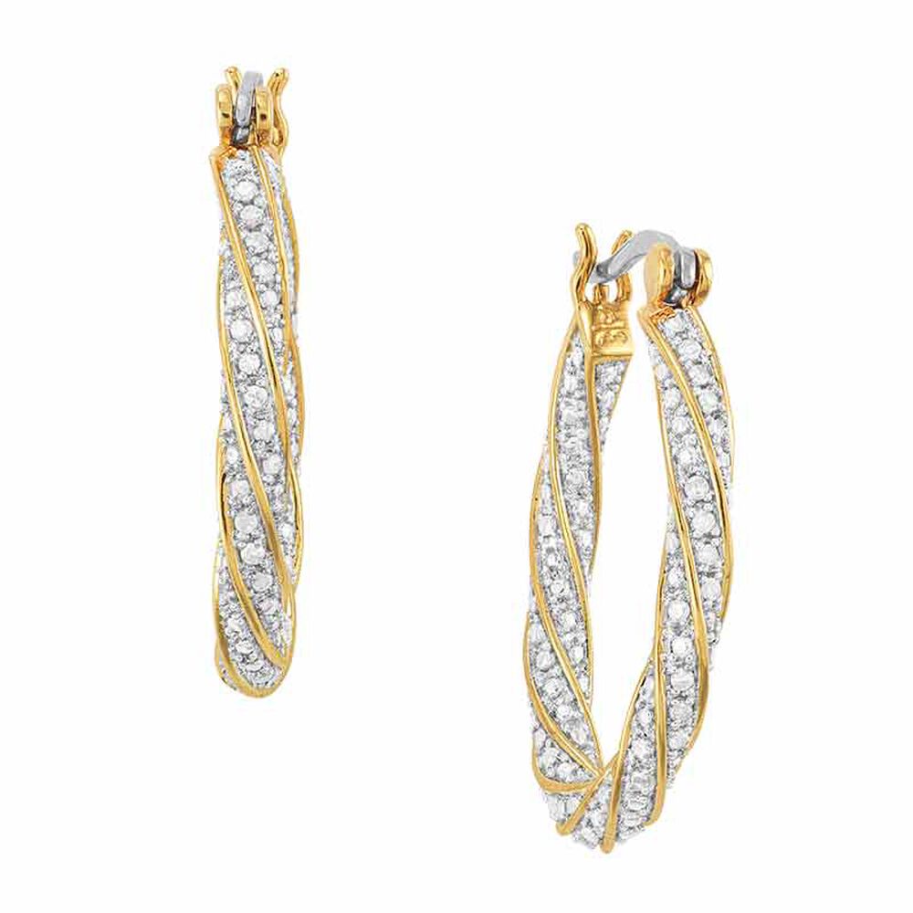 Mia Diamonds Sterling Silver RH plated and Gold-plated 23x3.5 Swirl Hoop Post Earrings Fine Jewelry for Womens Gift Set 